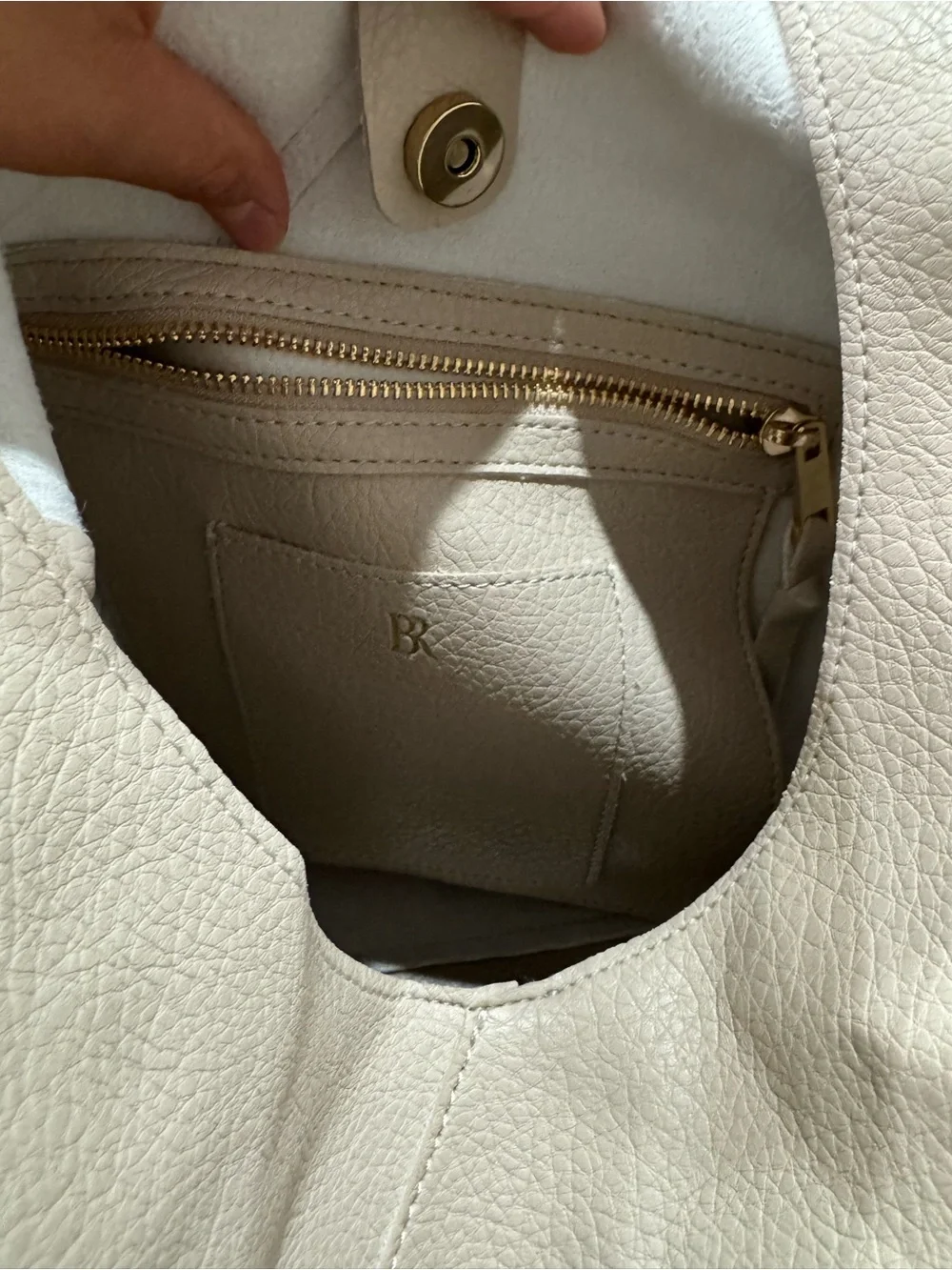 Soft Pebbled Hobo Bag in Light Beige